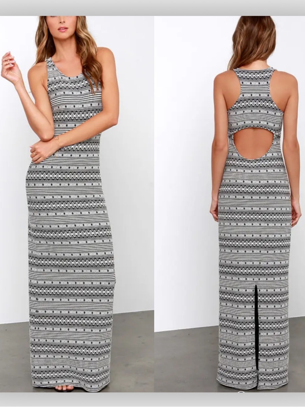 Jack Aztec Print Seumus Black & Ivory Maxi Dress. Sz M